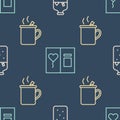 Set line Mulled wine, Mulled wine and Greeting card on seamless pattern. Vector