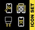 Set line Multimeter, Dead mobile, Charger and Mobile with broken screen icon. Vector