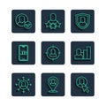 Set line Multitasking manager working, Worker location, User protection, Head hunting, Search job, and Productive human