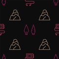 Set line Museum audio guide, Rock stones and Stone age arrow head on seamless pattern. Vector Royalty Free Stock Photo