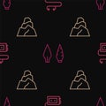 Set line Museum audio guide, Rock stones and Stone age arrow head on seamless pattern. Vector Royalty Free Stock Photo