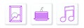Set line Music note, tone, Picture landscape and Cake icon. Vector Royalty Free Stock Photo