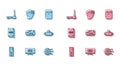 Set line Music player, Router and wi-fi signal, Global technology social network, RAM, random access memory, Virtual