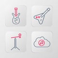 Set line Music streaming service, Microphone with stand, Electric bass guitar and icon. Vector Royalty Free Stock Photo