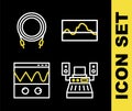 Set line Music wave equalizer, recording studio, Oscilloscope and Audio jack icon. Vector Royalty Free Stock Photo