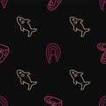 Set line Mussel, Shark and Fish steak on seamless pattern. Vector