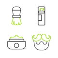 Set line Mustache and beard, Gel or wax for hair styling, Shaving gel foam and brush icon. Vector Royalty Free Stock Photo