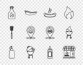 Set line Mustard bottle, Barbecue shopping building, Hotdog sandwich, grill, Ketchup, Location with fire flame, and icon