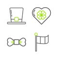 Set line National Ireland flag, Bow tie, Heart with four leaf clover and Leprechaun hat icon. Vector Royalty Free Stock Photo