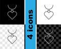 Set line Necklace with heart shaped pendant icon isolated on black and white, transparent background. Jewellery Royalty Free Stock Photo
