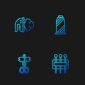 Set line Needle for sewing, Scissors, Electric iron and Sewing thread spool. Gradient color icons. Vector Royalty Free Stock Photo