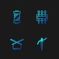 Set line Needle with thread, Knitting needles, Sewing on spool and for sewing. Gradient color icons. Vector Royalty Free Stock Photo