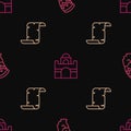 Set line Nefertiti, Papyrus scroll and Egyptian house on seamless pattern. Vector