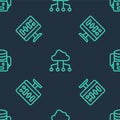 Set line Network cloud connection, Algorithm and Artificial intelligence robot on seamless pattern. Vector Royalty Free Stock Photo