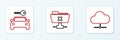 Set line Network cloud connection, Car rental and FTP cancel operation icon. Vector Royalty Free Stock Photo