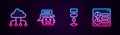 Set line Network cloud connection, Chat bot, Algorithm and Computer api interface. Glowing neon icon. Vector Royalty Free Stock Photo