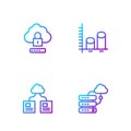 Set line Network cloud connection, Cloud technology data transfer, computing lock and Data analysis. Gradient color Royalty Free Stock Photo
