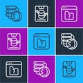 Set line Network cloud connection, File missing and Server, Data, Web Hosting icon. Vector Royalty Free Stock Photo