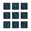 Set line Network cloud connection, Mobile with wi-fi wireless, Cloud upload, USB cable cord, and LTE network icon Royalty Free Stock Photo