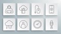 Set line Network cloud connection, Cloud online library, Create account screen, Clock, Microphone, Computer mouse Royalty Free Stock Photo