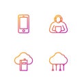 Set line Network cloud connection, Cloud online library, Mobile phone and Student. Gradient color icons. Vector Royalty Free Stock Photo