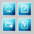 Set line Network cloud connection, Open in new window, Unknown directory and document icon. Vector Royalty Free Stock Photo