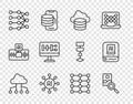 Set line Network cloud connection, Photo retouching, Cloud database, Neural network, Algorithm, and Artificial Royalty Free Stock Photo