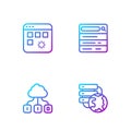 Set line Network cloud connection, Cloud technology data transfer, Loading window and Search engine. Gradient color Royalty Free Stock Photo