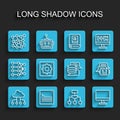 Set line Network cloud connection, Web developer programming code, Neural network, Algorithm, Computer monitor, api Royalty Free Stock Photo