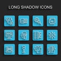 Set line Neural network, Algorithm, Artificial intelligence robot, Server, Data, Humanoid, and icon. Vector Royalty Free Stock Photo