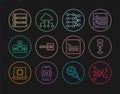 Set line Neural network, Algorithm, Binary code, Artificial intelligence AI, Server, Data, Web developer programming and Royalty Free Stock Photo