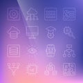 Set line Neural network, Algorithm, Processor CPU, Binary code, Computer monitor, Cloud database, api interface and Royalty Free Stock Photo