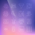 Set line Neural network, Artificial intelligence AI, Chat bot, Funnel filter, Photo retouching, robot, and icon. Vector Royalty Free Stock Photo