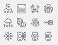 Set line Neural network, Artificial intelligence AI, Processor CPU, Algorithm, robot, Chat and Binary code icon. Vector