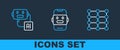 Set line Neural network, Artificial intelligence robot and Chat icon. Vector