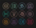Set line Neural network, Chat bot, Graduation cap, Server, Data, and icon. Vector Royalty Free Stock Photo