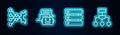 Set line Neural network, Chat bot, Server, Data and Algorithm. Glowing neon icon. Vector Royalty Free Stock Photo