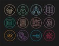 Set line Neural network, Chat bot, Server, Data, Artificial intelligence AI, Cloud database, and Algorithm icon. Vector Royalty Free Stock Photo