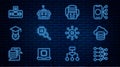 Set line Neural network, Cloud database, Artificial intelligence robot, Processor CPU, Graduation cap, AI, and icon Royalty Free Stock Photo