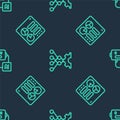 Set line Neural network, Computer api interface and Artificial intelligence robot on seamless pattern. Vector Royalty Free Stock Photo