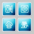 Set line Neural network, Computer api interface, Cloud database and Chat bot icon. Vector Royalty Free Stock Photo