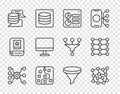 Set line Neural network, Computer api interface, Server, Data, monitor, Funnel filter and icon. Vector Royalty Free Stock Photo