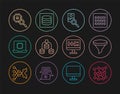Set line Neural network, Funnel filter, Photo retouching, Server, Data, Processor CPU, Algorithm and icon. Vector Royalty Free Stock Photo