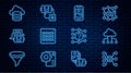Set line Neural network, Network cloud connection, Mobile phone, Binary code, Chat bot, Cloud database, and Artificial Royalty Free Stock Photo