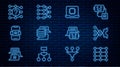 Set line Neural network, Processor CPU, Server, Data, Artificial intelligence AI, Chat bot and icon. Vector Royalty Free Stock Photo