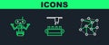 Set line Neural network, Robot and Factory conveyor system belt icon. Vector
