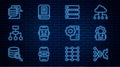 Set line Neural network, Robot setting, Server, Data, Chat, Algorithm, and Artificial intelligence AI icon. Vector Royalty Free Stock Photo