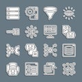 Set line Neural network, Server, Data, Artificial intelligence robot, Funnel filter, Binary code, and Algorithm icon Royalty Free Stock Photo