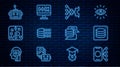 Set line Neural network, Server, Data, Binary code, Artificial intelligence robot, and Algorithm icon. Vector Royalty Free Stock Photo