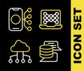 Set line Neural network, Server, Data, Network cloud connection and icon. Vector